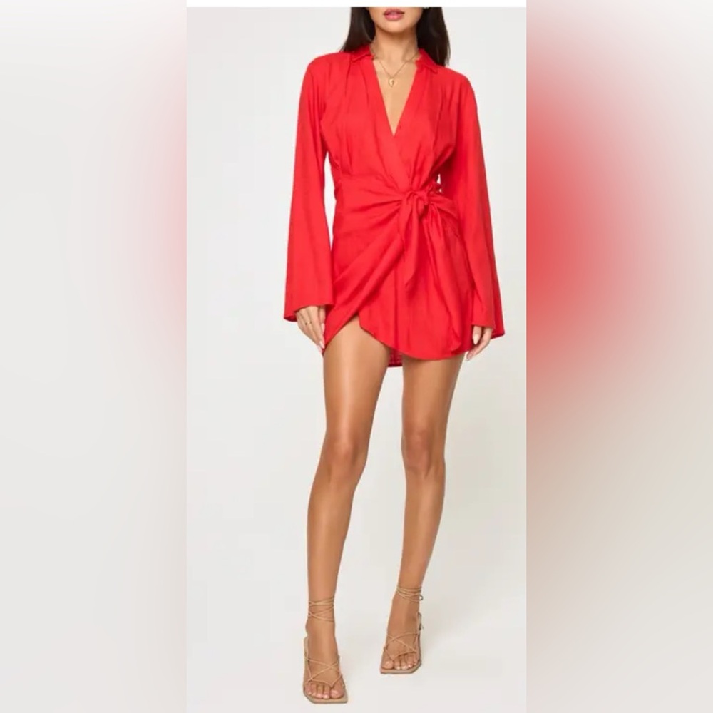 L'Academie Scarlet Wrap Mini Dress
